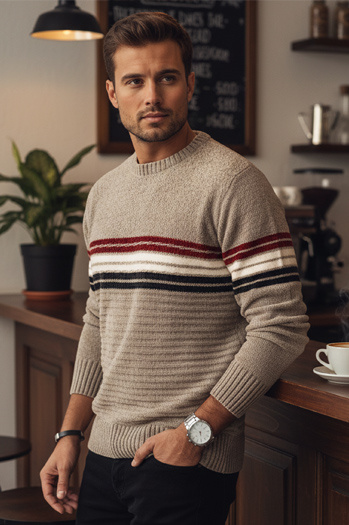 Gestreifter Herren-Pullover hellbraun Dstreet WX2282