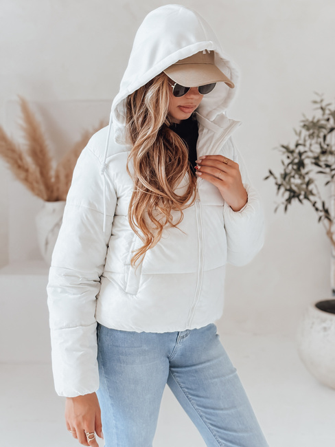 Kurze Damen GLAMVO Daunenjacke mit Kapuze weiß Dstreet TY4952