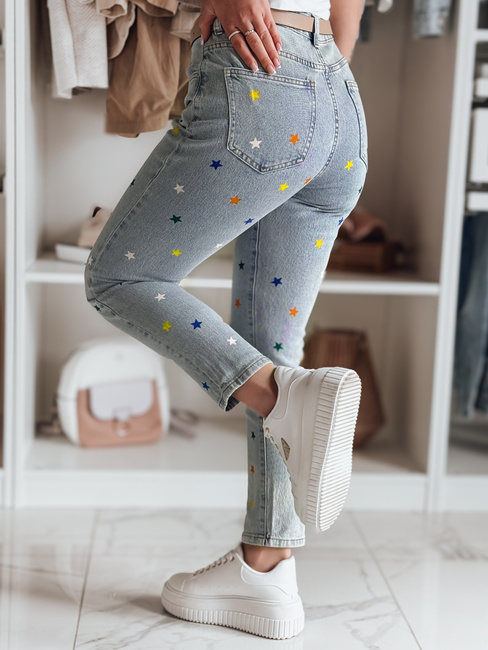 Damen Jeans Slim Fit Hose in SHINYFIT Sterne blau Dstreet UY2452