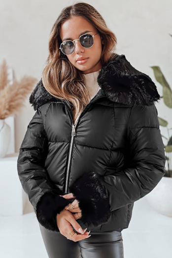 Kurze Damenjacke mit Fell schwarz Dstreet TY5067