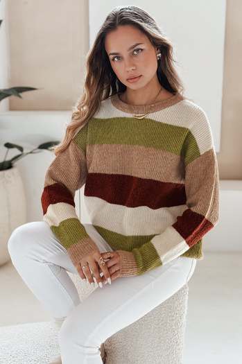 Gestreifter Damen-Pullover CALVENA camel grün Dstreet MY2559