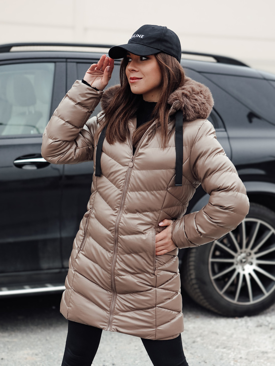 Damen Steppwinterjacke mit Kapuze CRYSTAL dunkelbeige Dstreet TY4773