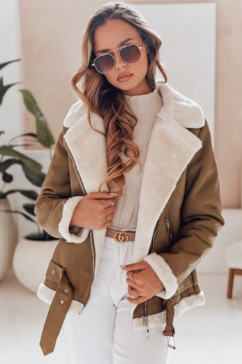 NORFDIMA Damen Lederjacke mit Schafsfelljacke camel Dstreet TY4738