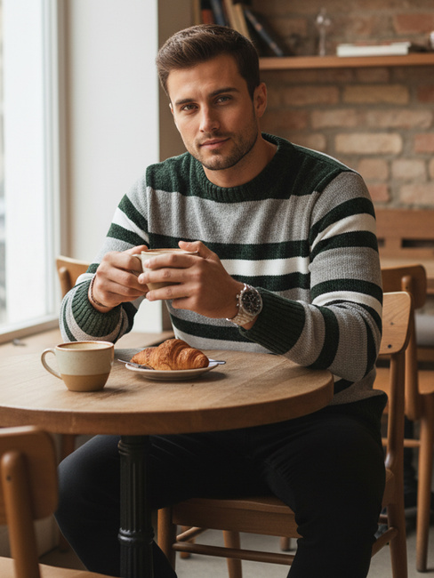 Grauer gestreifter Pullover für Männer Dstreet WX2262