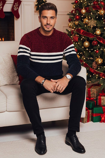 Gestreifter Marineblauer Herren-Pullover Dstreet WX2229z