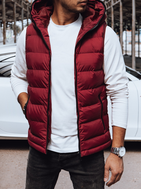 Herren Steppweste mit Kapuze rot Dstreet TX4742