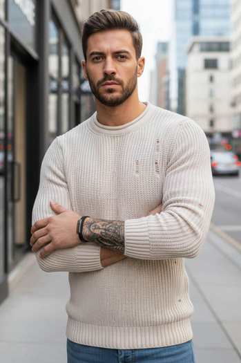 Herren Klassische Pullover Farbe Beige DSTREET WX1992