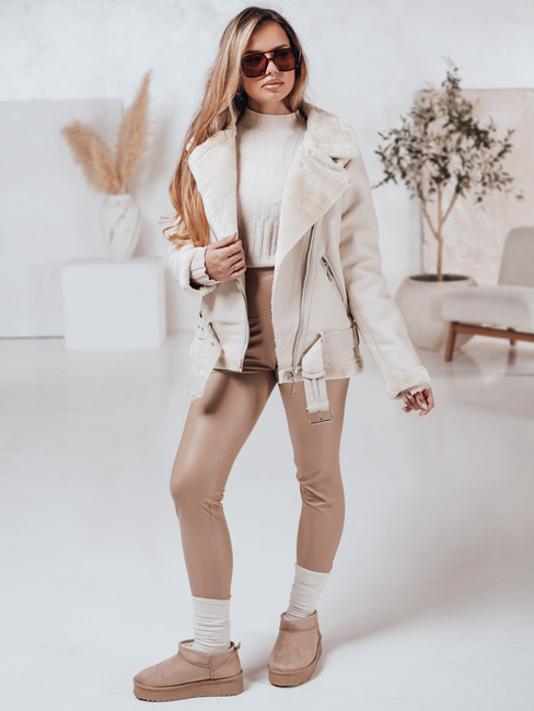 NORFDIMA Damen Lederjacke mit Schafsfell weiß Dstreet TY4735