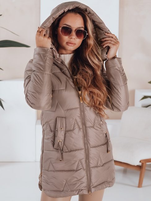 Damen Stepp-Winterjacke mit Kapuze dunkelbeige Dstreet TY5093