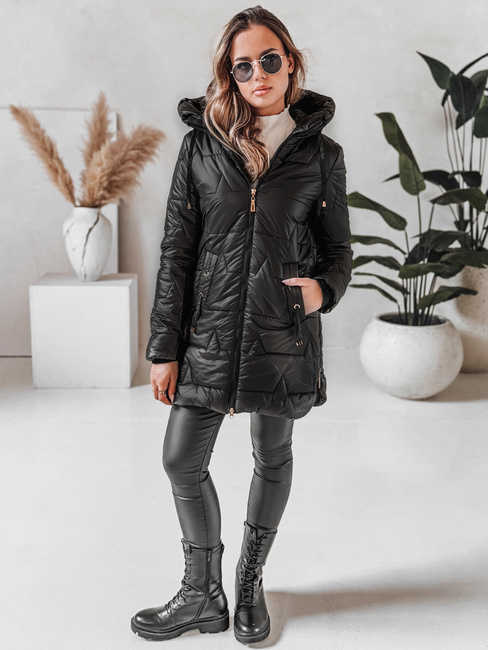 Gesteppte Damen Winterjacke mit Kapuze schwarz Dstreet TY5089