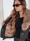 Damen Winter Lederjacke mit Kunstpelz schwarz Dstreet TY5213