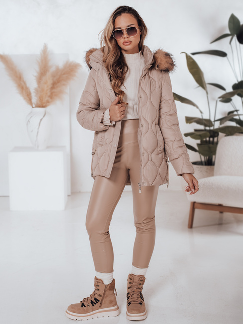 Damen Winterjacke LUMORE gesteppt mit Kapuze beige Dstreet TY5011