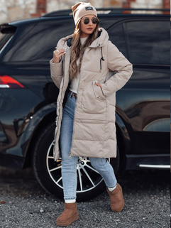 NORFFI Damen Winter lange Steppjacke mit Kapuze hellbeige Dstreet TY4664_3