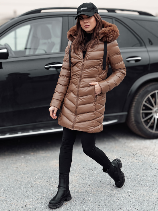 Damen Steppwinterjacke mit Kapuze CRYSTAL braun Dstreet TY4774