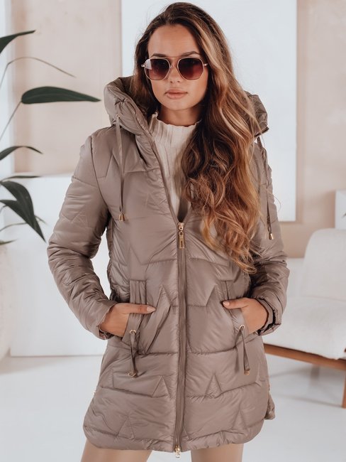 Damen Stepp-Winterjacke mit Kapuze dunkelbeige Dstreet TY5093