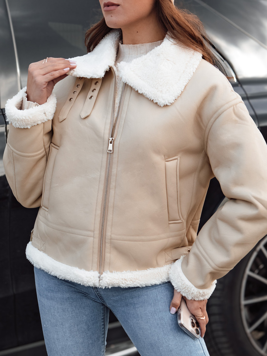 Damen FURBLAZE Lederjacke mit Schafsfell Dstreet beige TY4731