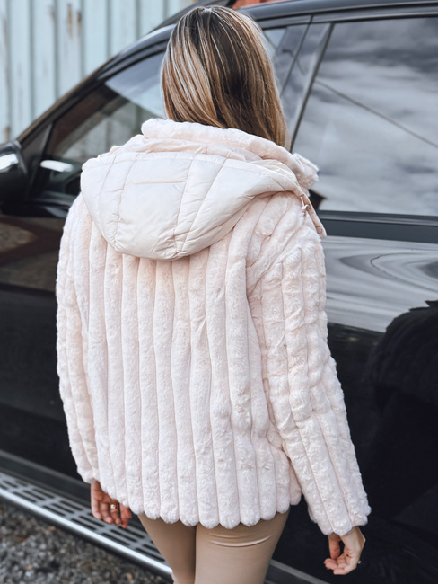 Damen Pelzjacke mit Kapuze rosa Dstreet TY5277