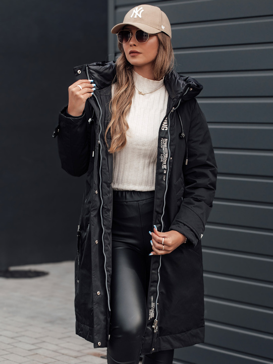 Damen Winterjacke ELEGANTI lang mit Kapuze schwarz Dstreet TY4658