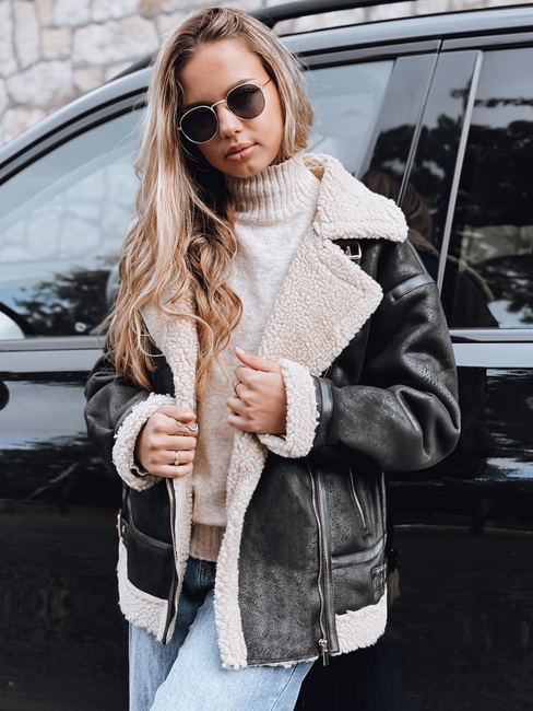 Damen Ramones Jacke mit Schafsfell schwarz Dstreet TY5247