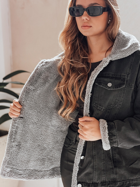 Damen Winter-Jeansjacke mit Schaffell grau Dstreet TY5173