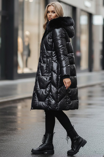 Damen Winterjacke ELECIO lang gesteppt mit Kapuze schwarz Dstreet TY5178z