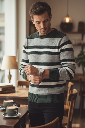 Grauer gestreifter Pullover für Männer Dstreet WX2262