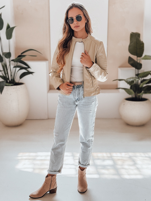 Damen Leder Ramones Jacke ROCKMISS beige Dstreet TY5215