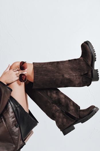 Damenstiefel mit breitem Schaft aus Wildleder braun Dstreet ZY1170
