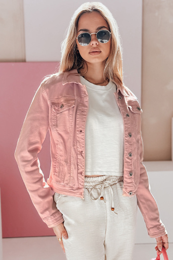 Kurze Damen-Jeansjacke PASTELLO rosa Dstreet TY4909