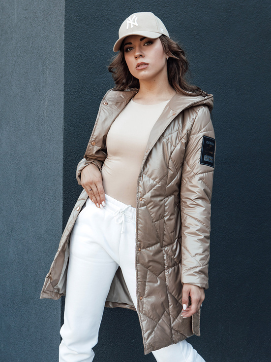 Lange Damen Steppjacke mit Kapuze PAUL beige Dstreet TY4411