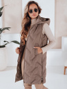 Lange Steppweste für Damen mit Kapuze dunkelbeige Dstreet TY5100