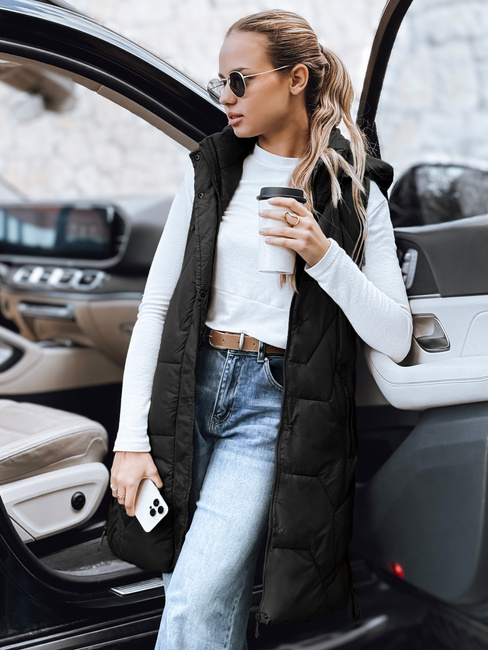 Kamizelka damska długa pikowana czarna Dstreet TY5269