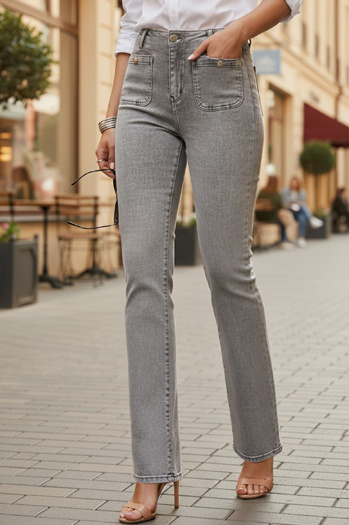 Damen Jeans mit weitem Bein und hoher Taille Grau Dstreet UY2875