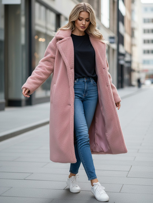 Damen Wintermantel Teddyfell lang rosa Dstreet NY0751z