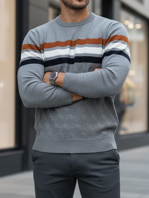 Grauer gestreifter Pullover für Männer Dstreet WX2335