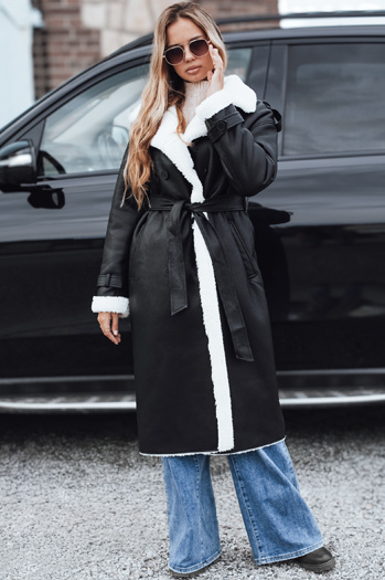 Damen Wintermantel CHICFROST lang schwarz Leder Dstreet TY4991