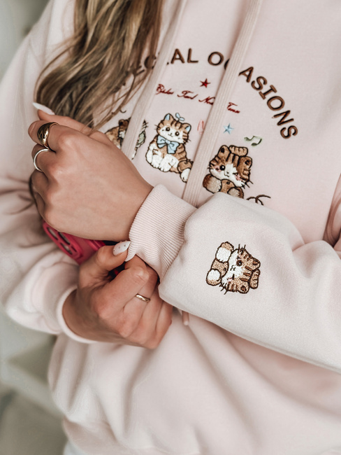 Damen Sweatshirt mit Kapuze in Übergröße SPECIAL KITTY rosa Dstreet BY1511
