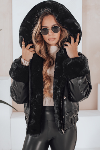 Damen Lederjacke mit Kunstfell schwarz Dstreet TY5128