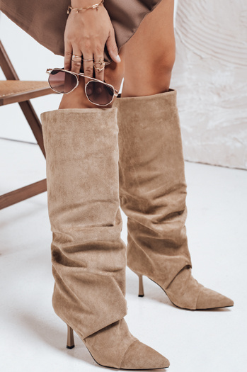 Damenstiefel mit Crinkle Schaft auf Stilettoabsatz beige Dstreet ZY1121