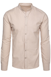 Herren Langarmhemd mit schmalem Kragen beige Dstreet DX2665