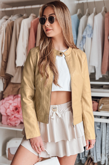 Damen Lederjacke mit Kapuze METSOUL beige Dstreet TY4745