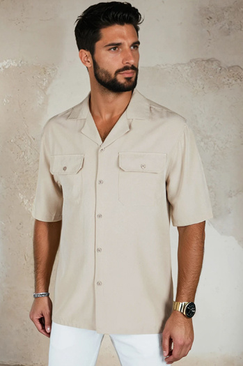 Kurzärmeliges beigefarbenes Herrenhemd Dstreet KX1087