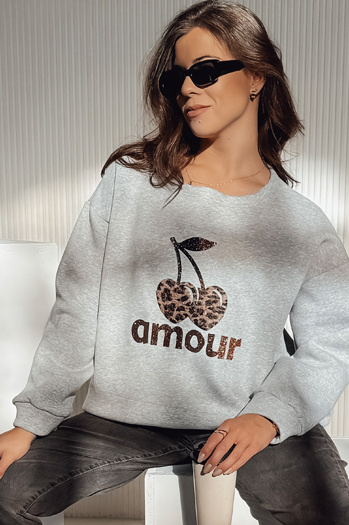 Damen Sweatshirt in Übergröße CHERRILUXE mit Kirsche grau Dstreet BY1343