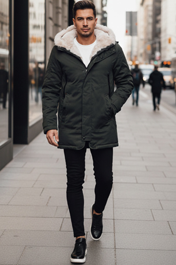 Herren Winter Parka Jacke mit Kapuze grün Dstreet TX4963z