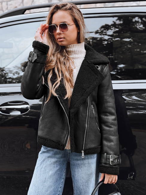 Damen Ramones Jacke mit Schafsfell schwarz Dstreet TY5239