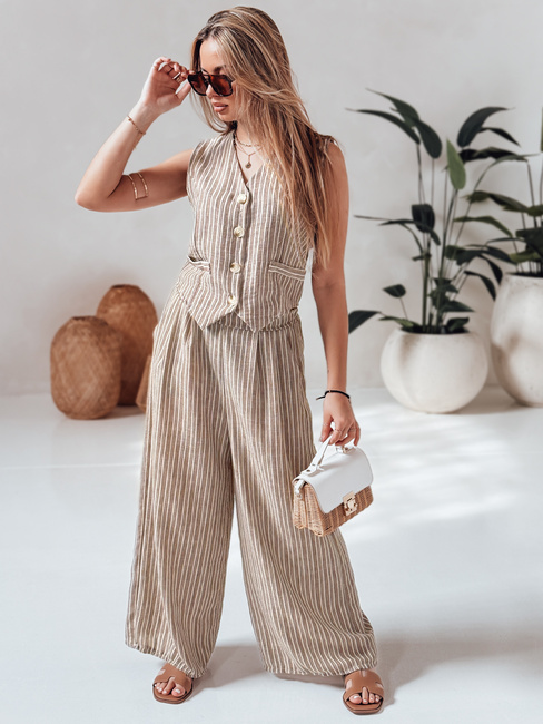 MODERESS Damen gestreifte Hose mit weitem Bein braun Dstreet UY2695