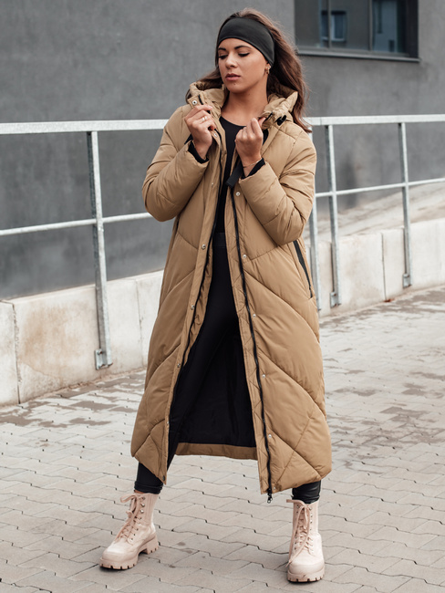 Lange Damen Winter Steppjacke mit Kapuze STREETFIT beige Dstreet TY4600