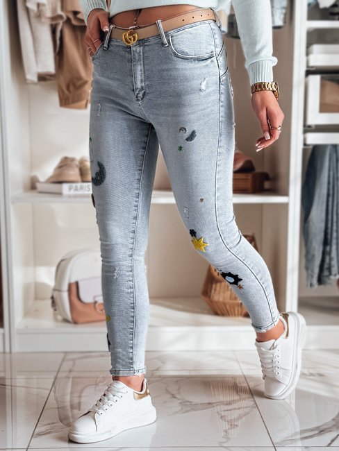 Damen Jeans Skinny Hose mit Stickerei MOONAIR blau Dstreet UY2453