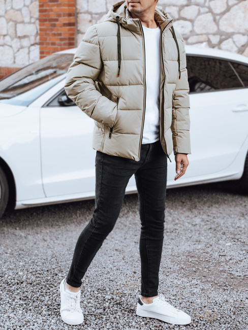 Herren Steppwinterjacke mit Kapuze hellbeige Dstreet TX5063