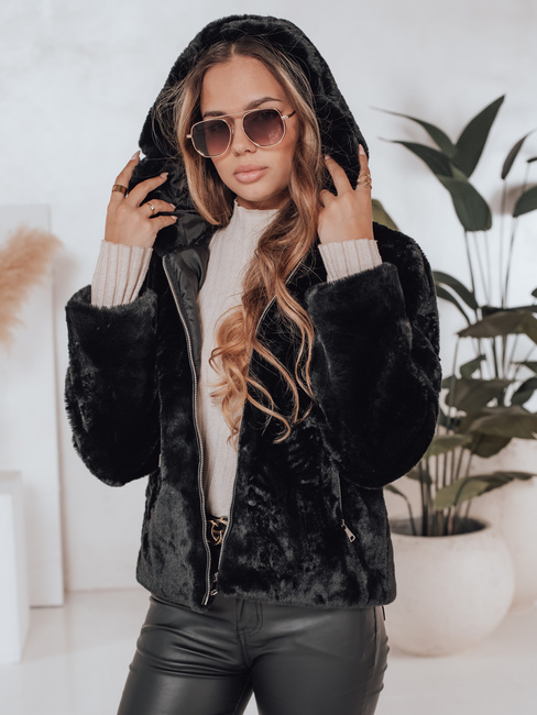 Damen Kurzmantel ELMIRIS schwarzer Pelzmantel Dstreet TY4995